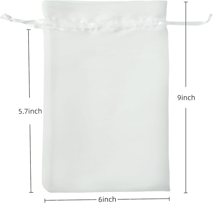 QIANF 20 Pcs White Small Organza Bags 6X9 inch for Wedding Favors with Drawstring, Mini Mesh Gift Bags Jewelry Pouch for Candy Bridal Shower Party Favor Baby Shower Christmas