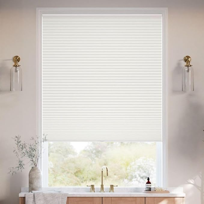 SelectBlinds Cordless Blackout Cellular Shades – No-Drill or Drill Mount – Maximum Darkness & Energy Efficiency – Any Size 13-84” W x 12-84” H, 4 Color Choices, Inside or Outside Mount (Classic White)