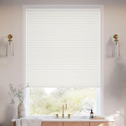SelectBlinds Cordless Blackout Cellular Shades – No-Drill or Drill Mount – Maximum Darkness & Energy Efficiency – Any Size 13-84” W x 12-84” H, 4 Color Choices, Inside or Outside Mount (Classic White)