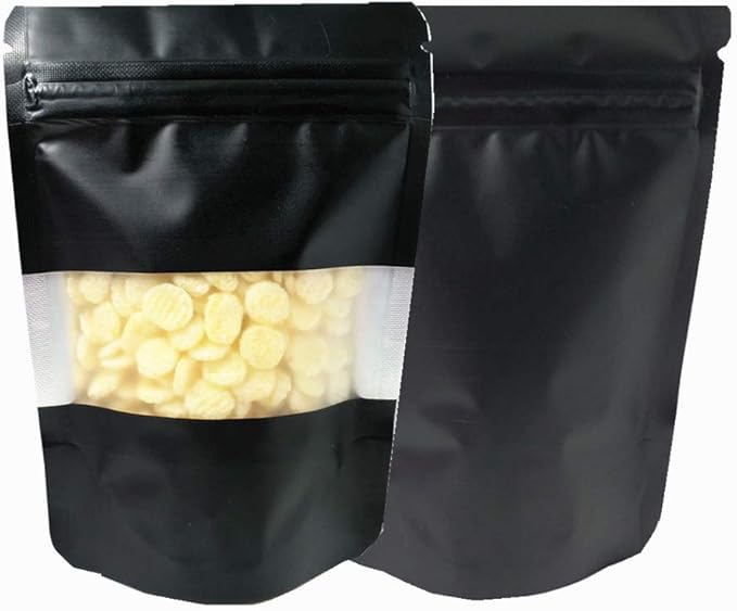 100 Pieces Mylar Bags with Window Zipper Lock Stand Up Aluminum Foil Bag for Zip Food Storage Lock Packaging Bag Reusable (3.5x5.1 inch, Black)