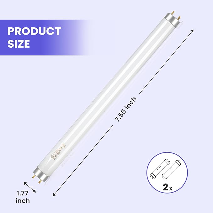 LiBa Bug Zapper Replacement Bulb Light Tube 10W for 20W Electronic Bug Zapper, T8 UV Lamp Bulbs for Indoor Outdoor Mosquito Zapper Lamp (2 Pack), Fit LiBa Bug Zapper Indoor