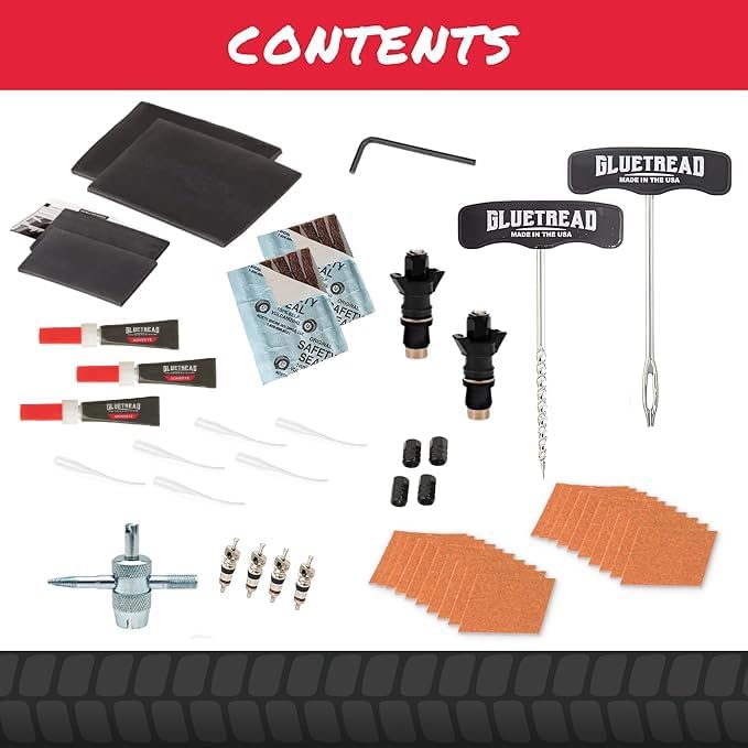 GlueTread Expedition All-Inclusive Off-Road Tire Repair Kit | Repair Any Kind of Tire Damage or Puncture | Includes Sidewall Tire Repair Patches, Plugs, and Colby Emergency Valve Stems