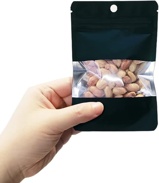 150 Pack Stand up Matte Metallic Storage Bags with Clear Front Window Heat-Sealable Resealable Solid Color Pouches for Food Storage Containers Organizer(Black,3.5 * 5.5 inch,Pack of 150)