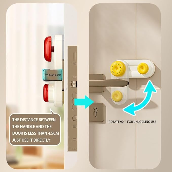 Child Pet Safety Door Lever Lock, Adjustable Handle Protection, Red Yellow Color,for Home Security