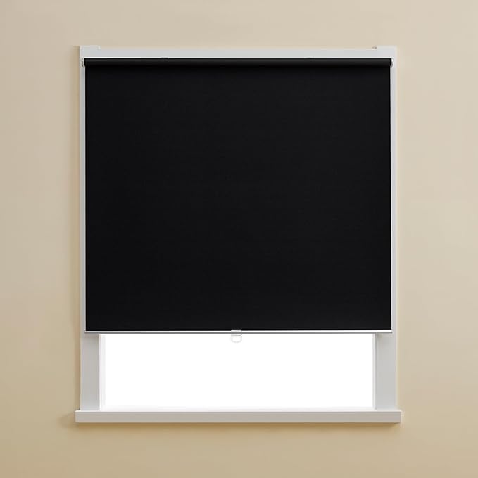 Cordless 100% Blackout Roller Shades for Windows,UV Protection Pull Down Shades,Room Darkening Door Blinds Thermal Insulated Fabric for Home Office and Bedroom(49" W x 72" H,Black)