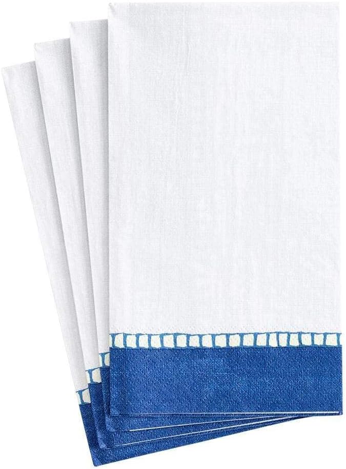 Caspari Linen Border Paper Guest Towel Napkins in Marine Blue - Two Packs of 15