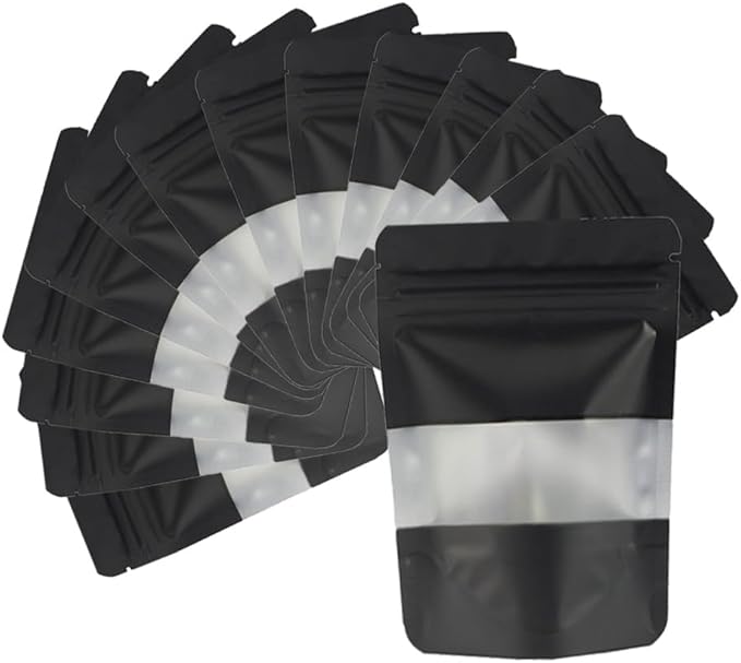 Black Smell Proof Packaging Bags,Mylar Clear Bags for Food Storage,Sealable Bag for Packaging,Stand Up Pouches with Window,ReSealable Bag for Small Business,Cookies,Candy