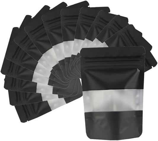 Black Smell Proof Packaging Bags,Mylar Clear Bags for Food Storage,Sealable Bag for Packaging,Stand Up Pouches with Window,ReSealable Bag for Small Business,Cookies,Candy