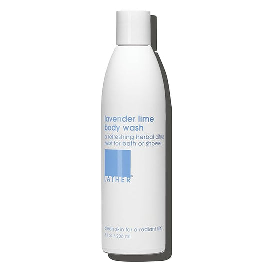 LATHER - Lavender Lime Natural Body Wash, 8 fl oz - Shower Gel Cleanser - Gentle Body Soap - Essential Oils - Chamomile, Ginseng, Rosemary - All Skin Types, Vegan, Cruelty Free - Beauty & Skincare
