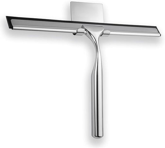 DSV Standard All-Purpose Shower Squeegee for Shower Doors, Bathroom, and Car Windshield - Stainless Steel Window Cleaner Tool with Adhesive Hook - 10 inch, Silver