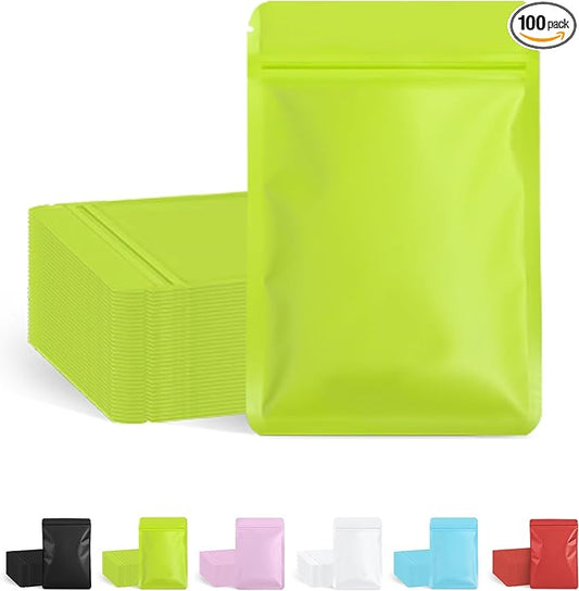 FireKylin 100 Pack Resealable Packaging Bags for Small Business Double-Sided Color Smell Proof Bags for Food Storage Flat Bags (Green, 5.5" x 7.8")