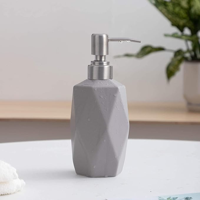 Soap Dispenser, 13.5oz Ceramic Soap Dispenser Bathroom for Kitchen & Bathroom (Light Grey)
