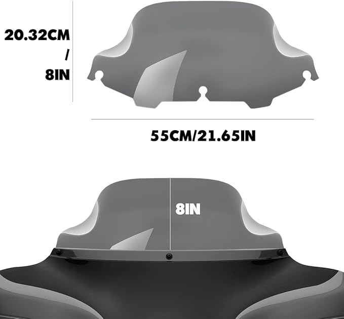8" Windshield Windscreen for 1996-2013 Harley Davidson Touring Street Glide Electra Glide/Ultra Limited/Tri Glide FLHT FLHX FLHXS FLHTK, Smoke