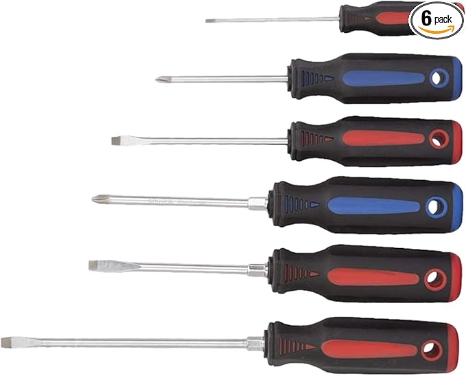 Edward Tools Magnetic Screwdriver Set - 6 Piece Slotted and Phillips screwdrivers with Magnetic Tips and Padded Grip Handles - Thumb stop for more torque