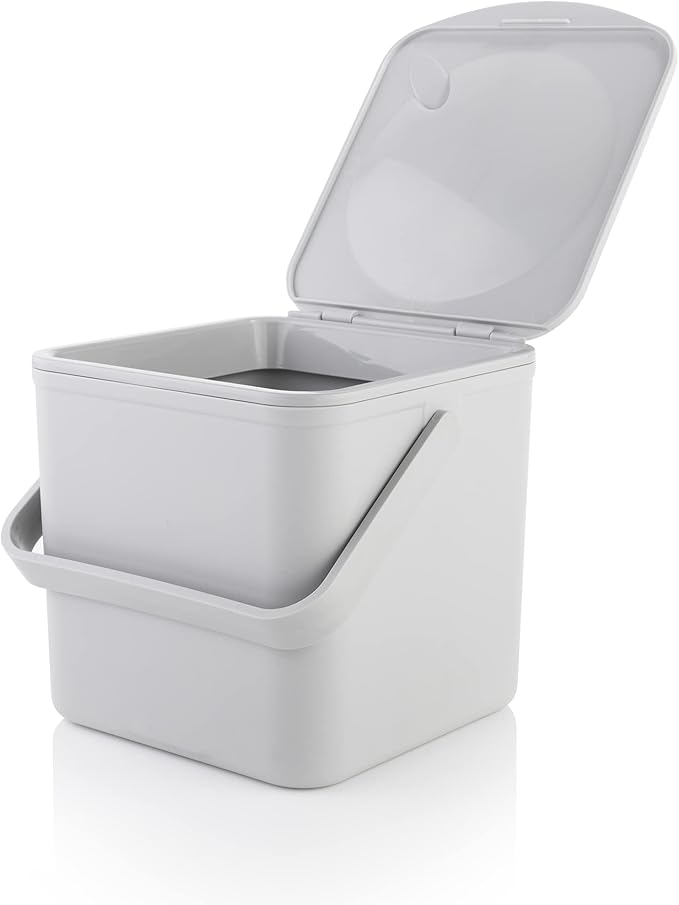 Minky Homecare Kitchen Compost Bin – Countertop Food Waste Caddy with Easy Wipe Clean Interior – Made in The UK - 3.5L (0.9 gal.) (Light Grey)