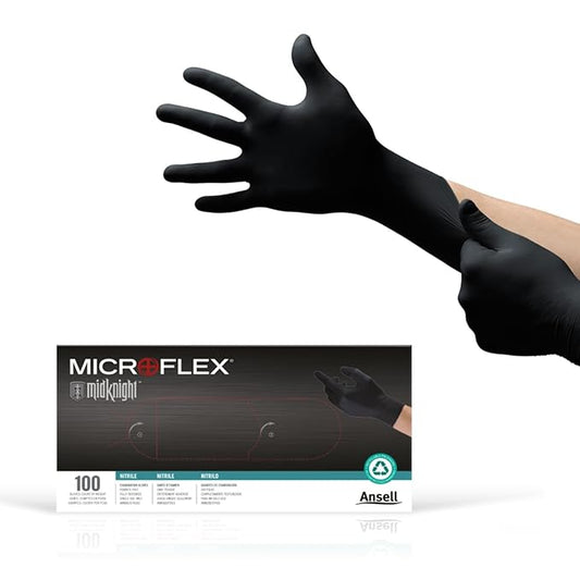 Microflex MK-296-XL MidKnight Disposable Nitrile Glove for Automotive with Full Texture, Black
