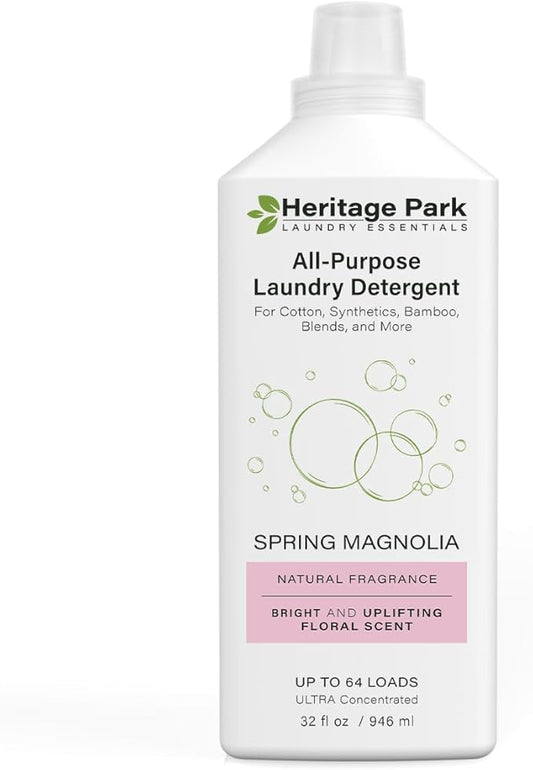 Heritage Park Luxury Laundry Detergent | Dermatologist Tested Plant based Natural & Enzyme Laundry Detergent | Sensitive Skin Friendly - Spring Magnolia (32 fl oz)