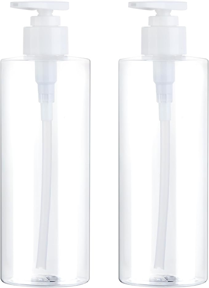 Plastic Pump Bottle Dispenser, BPA-Free Clear Refillable Empty Containers,2 Pack Portable Hand Pump Bottles Dispenser for Lotion Shampoo Conditioner