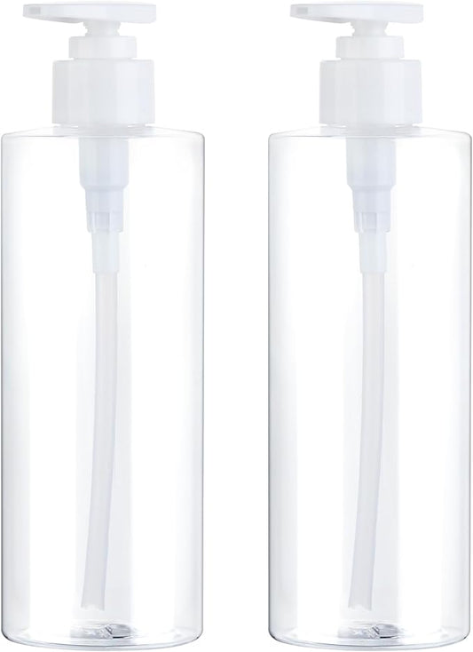 Plastic Pump Bottle Dispenser, BPA-Free Clear Refillable Empty Containers,2 Pack Portable Hand Pump Bottles Dispenser for Lotion Shampoo Conditioner