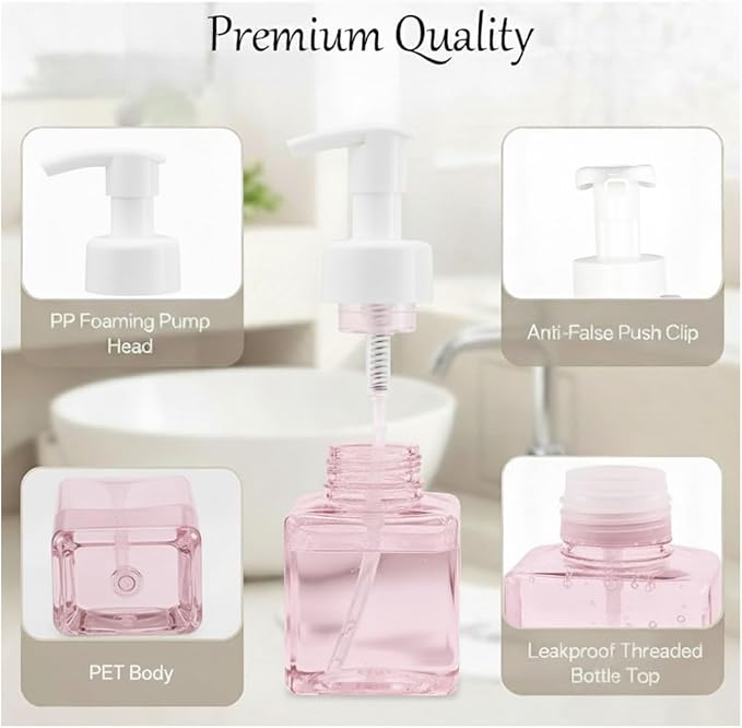 12 Piece 250ml Foam Soap Dispenser, Travel Foam Dispenser. Refillable Plastic Pump Hand Soap Bottle, Travel Essentials, Clear Container for Bathroom Vanity