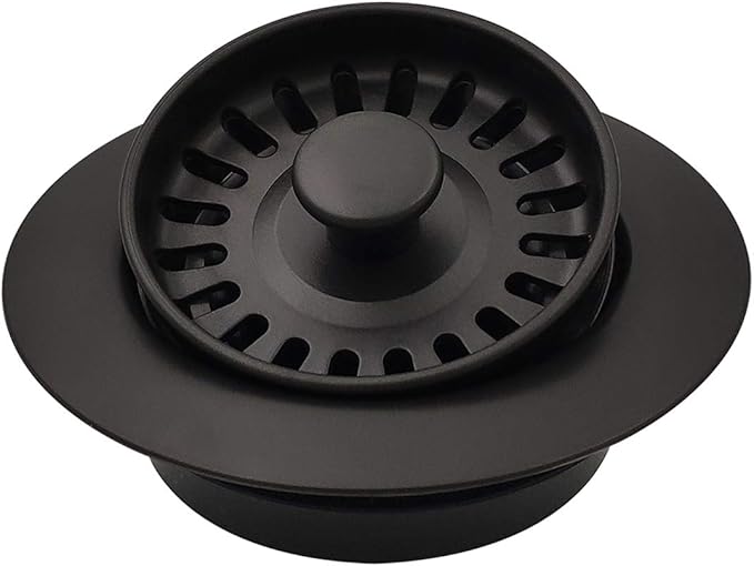 Garbage Disposal Strainer and Stopper with Decorative Disposal Flange in Black, Fit 3.5 Inch Standard Drain Hole