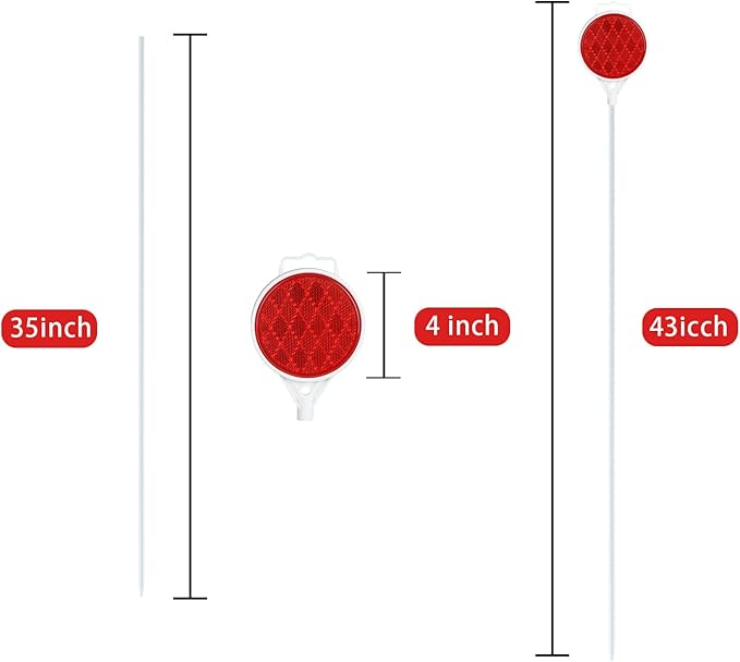 Driveway Markers, Reflectors for Driveway Entrance, Snow Plow Markers 2-way reflector 43 Inch White Fiberglass Rod,Snow Markers for Driveway (Pack of 8)