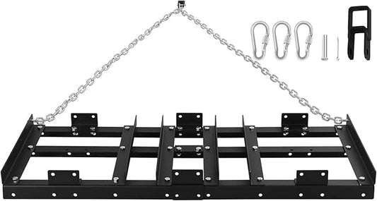 Drag Harrow Driveway Grader, Heavy Duty Power Rake, Driveway Drag for Gravel W/ 4 FT Chain, Tow Behind Lawn Rake for ATV, UTV, Tractor, Mower, Land Leveler for Gravel, Sand, Soil, Hay,4FT