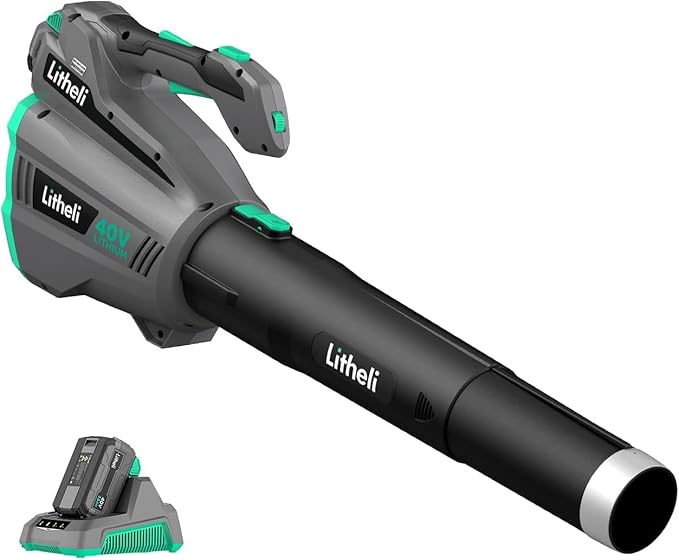 Litheli Cordless Leaf Blower 40V, Battery Leaf Blowers for Lawn Care, with Brushless Motor, Axial Blower for Blowing Leaf, Dust, Snow, Debris, with 2.5Ah Battery & Charger Included