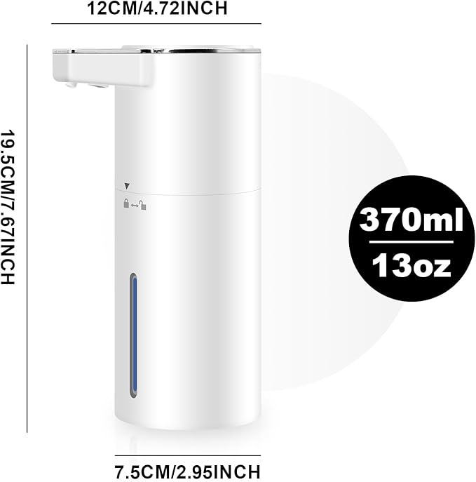 Automatic Soap Dispenser 13oz. Wall Mount Touchless 4 Gear Adjustable Electric Soap Dispenser USB Rechargeable with Infrared Motion Sensor for Bathroom Kitchen Office (White Foam)