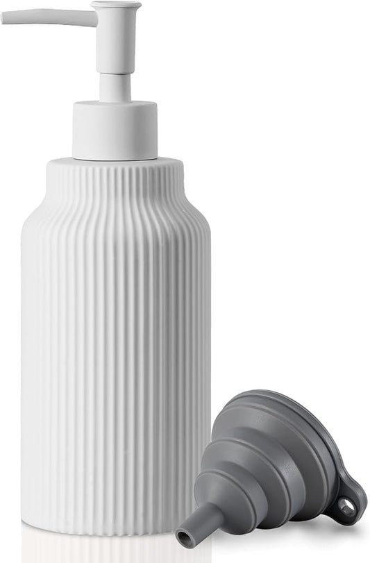 Modern Matte White Soap Dispenser for Bathroom，14oz Ceramic Soft Touch Hand Lotion Dispenser with Pump，Liquid soap Dispenser for Kitchen Rubber Paint (White)