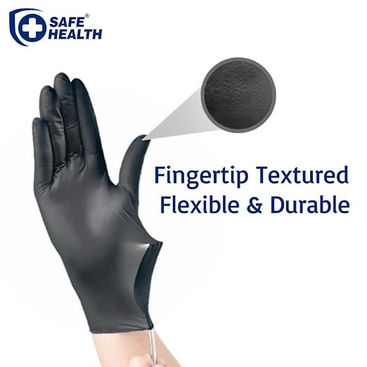 Safe Health HD Industrial Nitrile Black Disposable Gloves, Heavy Duty, 5 Mil, Case of 1000, Large, Latex Free, Powder Free, Oil Grease Resistant, Automotive, Mechanic, Maintenance