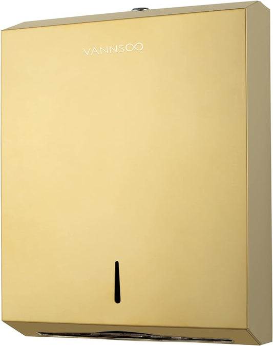 Paper Towel Dispenser, Commercial Stainless Steel Tri-fold/Multi-fold/C-Fold Paper Towel Holder Wall Mount Key (Gold)