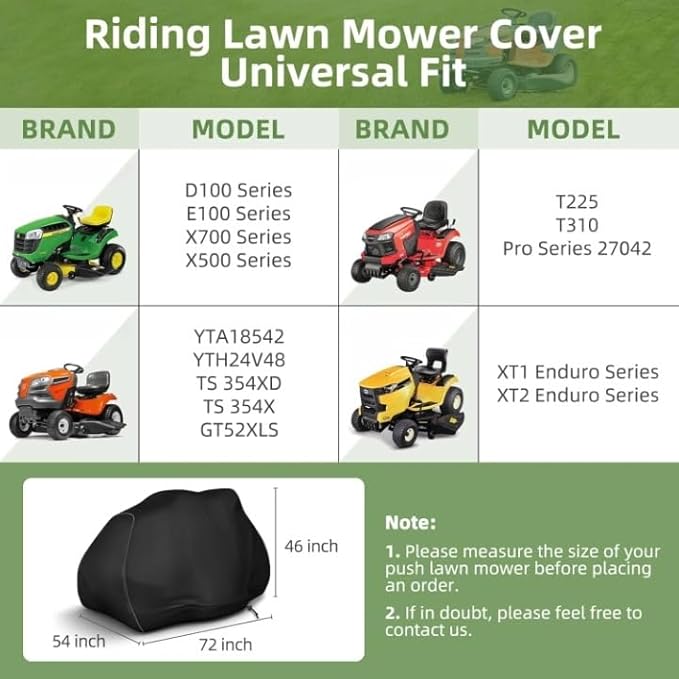 Riding Lawn Mower Cover, 600D UV & Dust & Water Resistant Lawn Tractor Cover, Durable Outdoor Universal Riding Lawnmower Cover with Reflective Strip(72"L x 54"W x 46"H/Black)