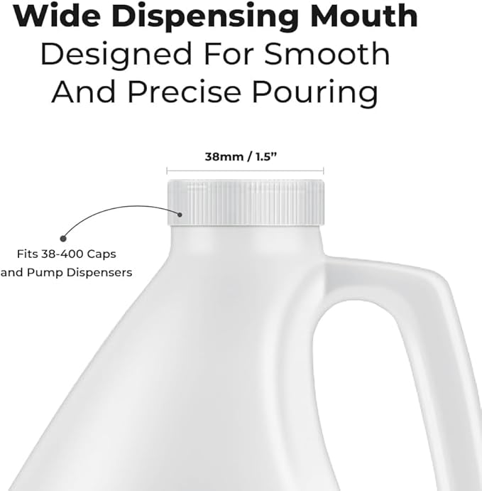 1-Gallon Plastic Jug (2-Pack) Reusable w/Shipping Box, Food-Safe, BPA Free | Heavy-Duty HDPE Containers for Water, Sauces, Soaps, Detergents, Liquids | Screw-On Cap transparent