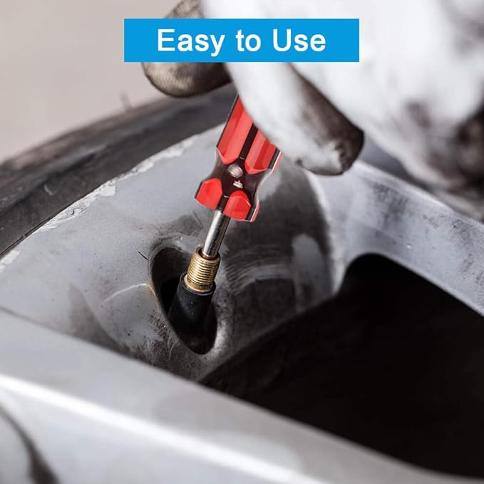 Riseuvo 6Pcs Tire Valve Stem Removal Tool - Single and Double Heads Valve Core Remover, 4-Way Valve Tool Great Tire Repair Tool, 10pcs Valve Stem Caps, 20pcs Valve Stem Core
