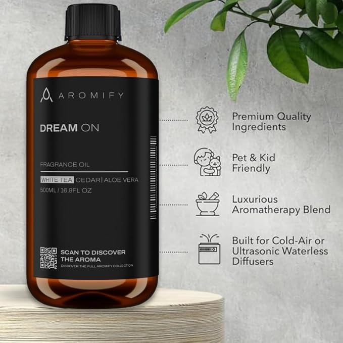 Dream On Diffuser Oil, 16.9 FL Oz, 500 mL, Luxury Hotel Scent Diffuser Oil for Home, Office & Spa, Fragrance Essential Oils for Aromatherapy, Aloe Vera & Cedarwood.