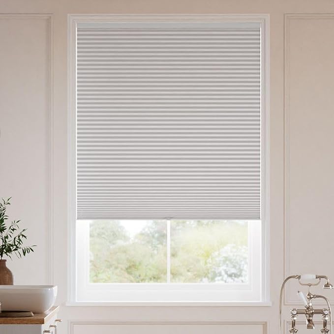 SelectBlinds Cordless Blackout Cellular Shades – No-Drill or Drill Mount – Maximum Darkness & Energy Efficiency – Any Size 13-84” W x 12-84” H, 4 Color Choices, Inside or Outside Mount (Ice Gray)