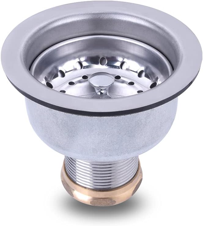 3-1/2 Deep Cup Kitchen Sink Drain Assembly, 304 Stainless Steel Construction With Fixed Post Basket and Long Extended Shank/CAS Approved