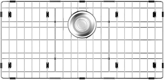 Stainless Steel Sink Rack 28.4" X 14.3",Sink Protector for Kitchen Sink,Sink Grate with Rear Drain Hole for Single Bowl, Metal Sink Grid for Bottom of Sink with Strainer,Corner Radius 0.5",1 Pack