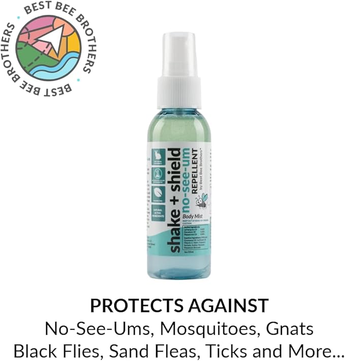 Best Bee Brothers Shake + Shield No-See-Ums Gnat Spray – Non-Greasy Bug Spray Body Mist Made with Plant-Based Ingredients, 2 Oz. (4 Pack)
