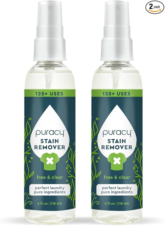 Puracy Stain Remover, Natural Travel and Laundry Stain Cleaner for Clothes, Baby Essentials, Kids Stains, Oil and Fabric Spot Cleaner, Unscented (Stain Remover Spray, 4 fl oz, 2 Pack)