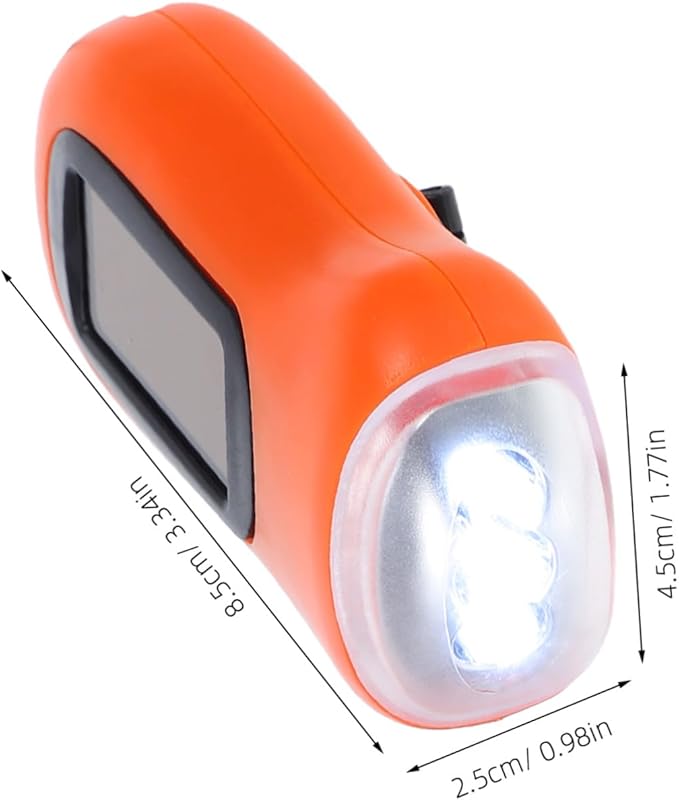 Hand Crank Solar Flashlight Portable Rechargeable LED Torch Dual Power Outdoor Hiking Emergency Light Compact Survival Lamp for Camping and Power Outages Orange