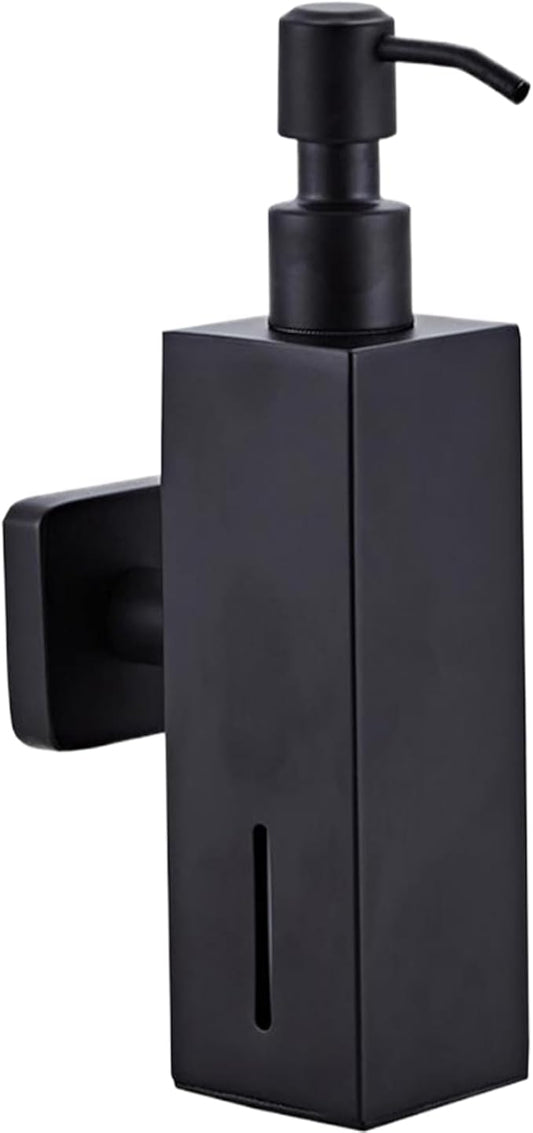 Soap Dispenser Stainless Steel Wall Mounted with Pump Drill-Free Rustproof Shower Soap Dispenser for Kitchen Bathroom Black Square