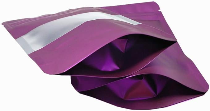 100 Pieces Mylar Bags with Window Zipper Lock Stand Up Aluminum Foil Bag for Zip Food Storage Lock Packaging Bag Reusable (3.5x5.1 inch, Purple)