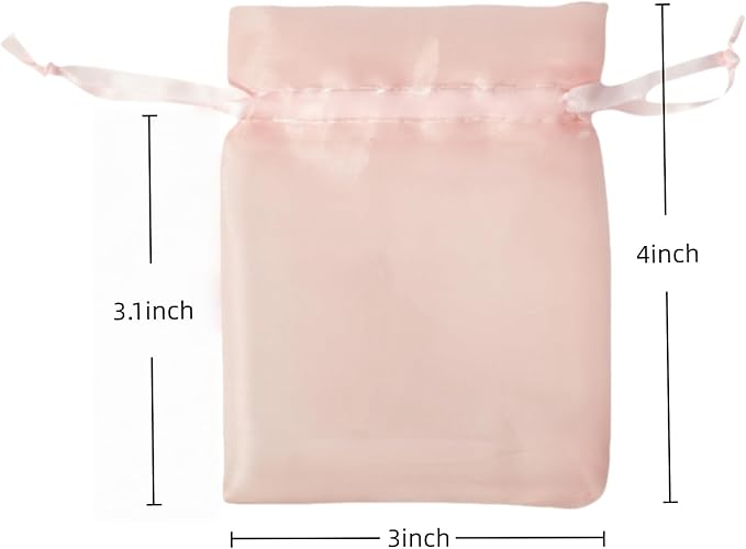 QIANF 20 Pcs Pink Small Organza Bags 3X4 inch for Wedding Favors with Drawstring, Mini Mesh Gift Bags Jewelry Pouch for Candy Bridal Shower Party Favor Baby Shower Christmas