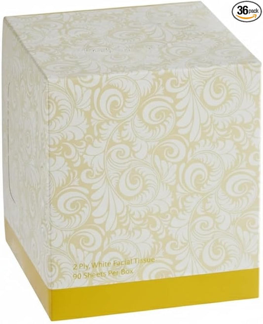 2-Ply White Facial Tissue Cube Box, 90 Sheets per Box, Paper Material, 4.25 x 4.25 x 5 Inches, 36 Count Case