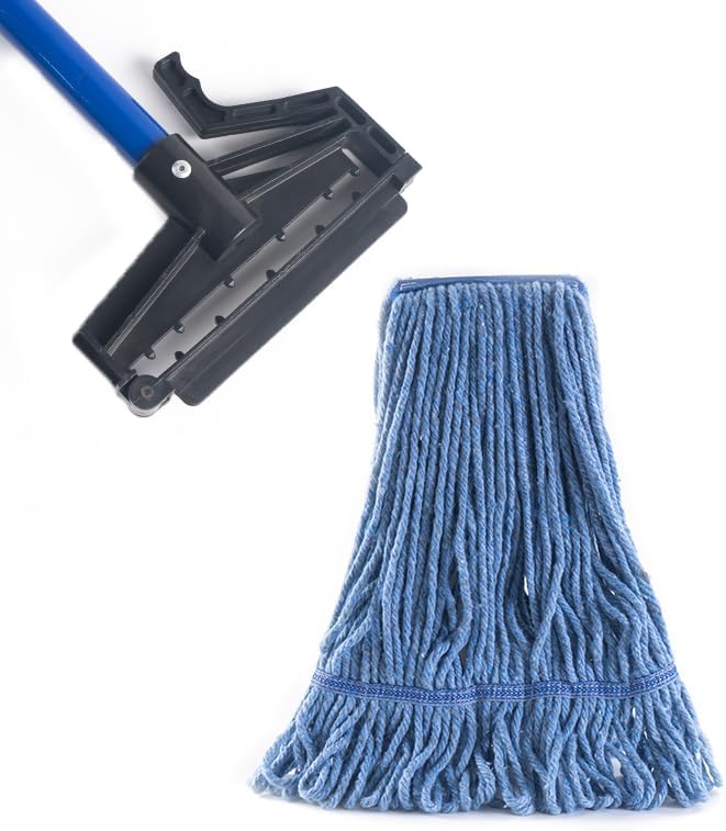 Matthew Easy Trigger Release Mop Handle 60 inch Metal Mop Stick,Commercial Mop Head Replacement Holder for Floor Cleaning,Clip On Mop Handle Quick Change for Wet Mop Handle - 12Pack Blue