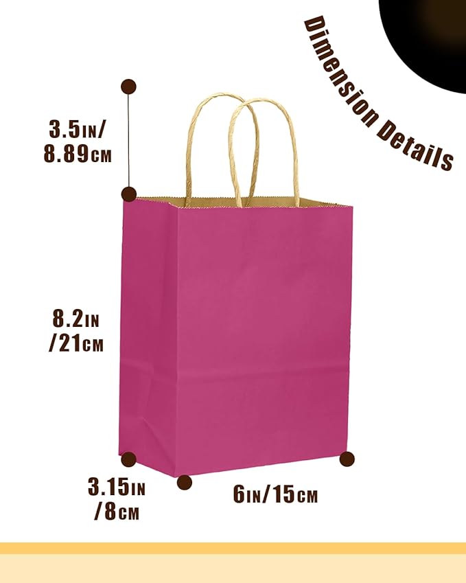 qiqee 32-Packs Rosy Paper Gift Bags with Handles Bulk 8.26"×6"×3.15" Small Size Gift Bags Multiple Use（Small Size）