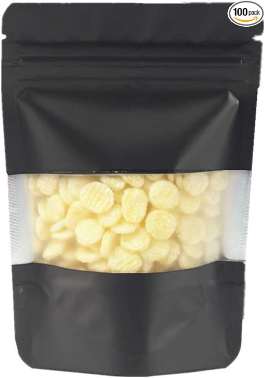 100 Pieces Mylar Bags with Window Zipper Lock Stand Up Aluminum Foil Bag for Zip Food Storage Lock Packaging Bag Reusable (3.5x5.1 inch, Black)