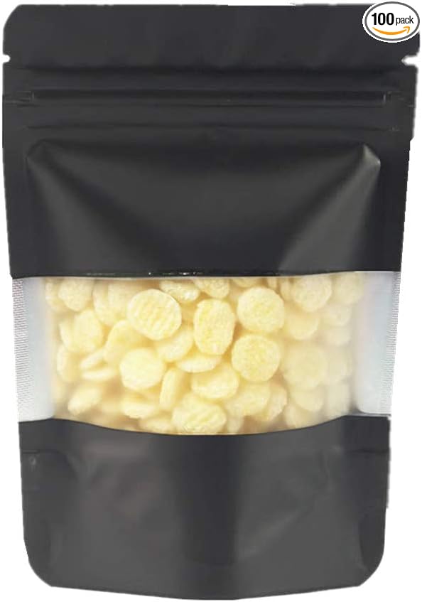 100 Pieces Mylar Bags with Window Zipper Lock Stand Up Aluminum Foil Bag for Zip Food Storage Lock Packaging Bag Reusable (4.7x7.9 inch, Black)